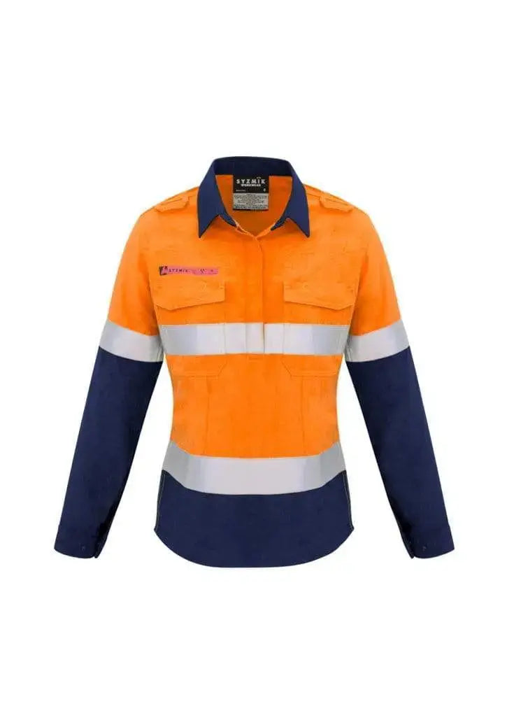 SYZMIK FR Women’s Closed Front Hoop Taped Spliced Shirt ZW131 Metro Workwear.